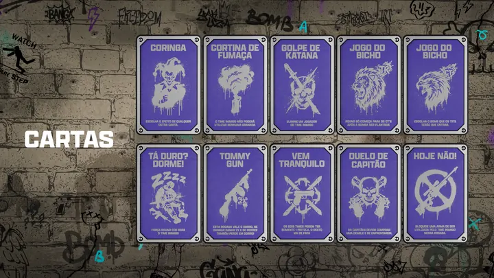 As dez cartas de poder da liga sobre o muro grafitado