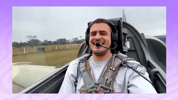 Cena do vídeo de lançamento dentro de um jato, com a legenda anunciando o que leva quem ganhar