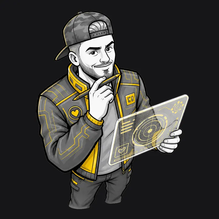 O Jon ilustrado de jaqueta, segurando uma tela transparente