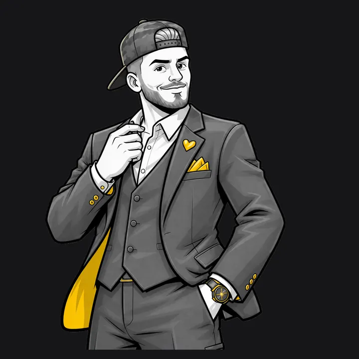 O Jon ilustrado de terno, ajeitando o colarinho